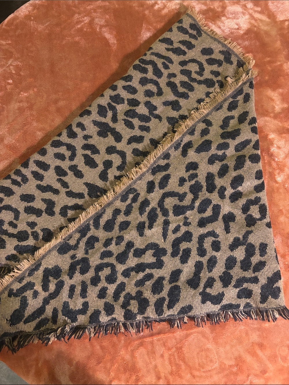 Leopard Print Fringed Scarf - Tan and Black